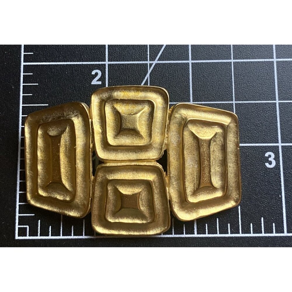 Designer Inspired Modernist Brooch Pin Matte Gold Tone Geometric Unisex Unsigned - Picture 6 of 6